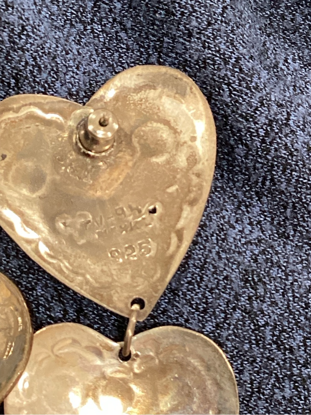 VTG 925 TAXCO Sterling Silver Graduated Triple Heart Earrings W T/Stamp - Picture 8 of 12